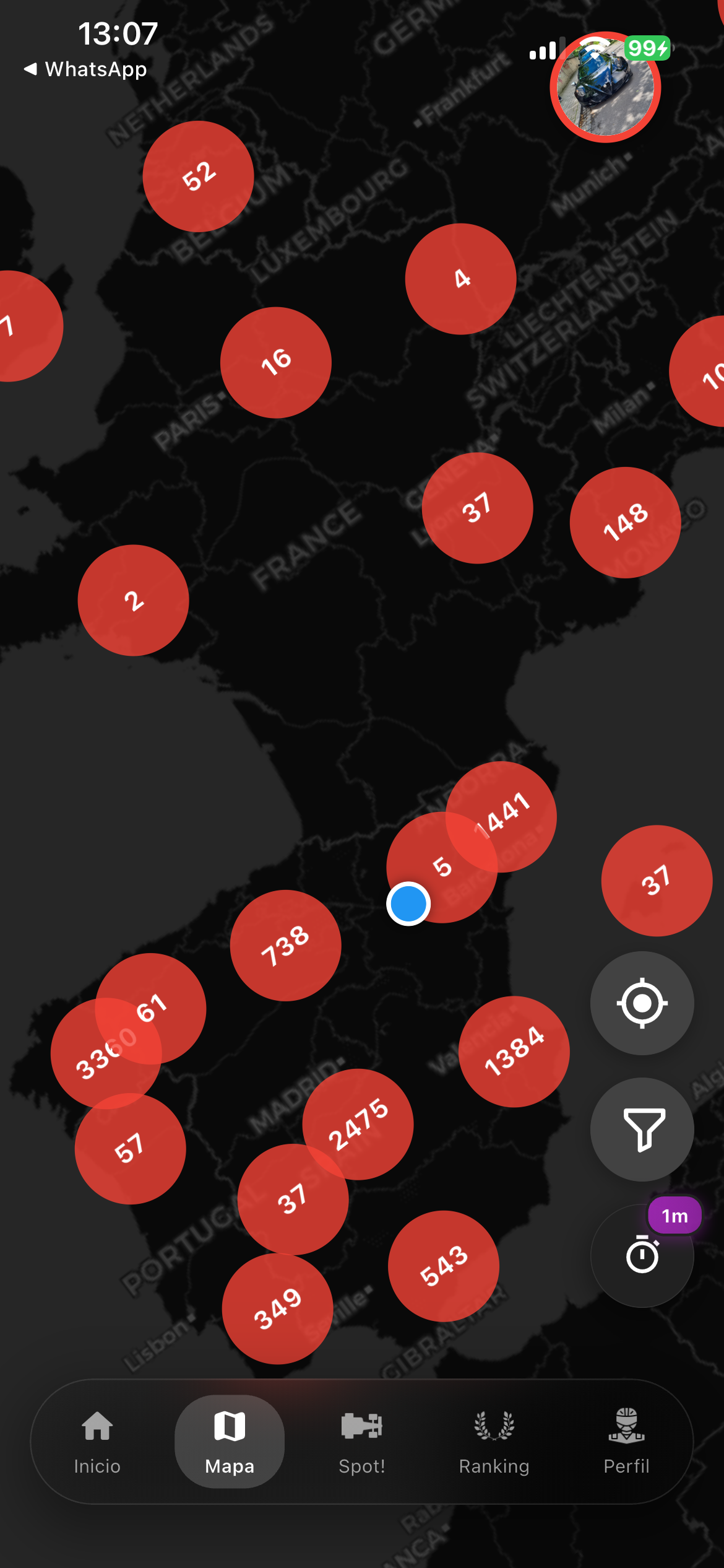 Mapa interactivo de avistamientos GTSpotters